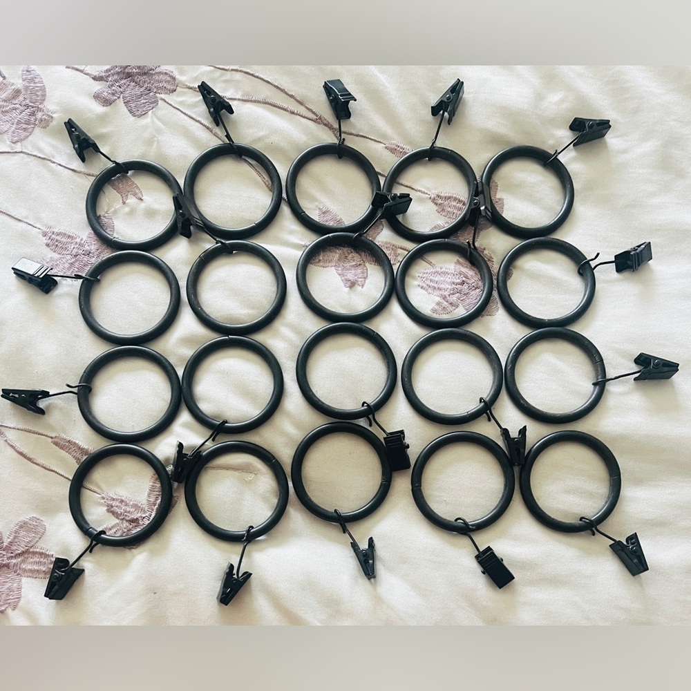 Curtain Rings w/clips Lot of 20 Black Metal Drapery Hardware 1-7/8” NWOT